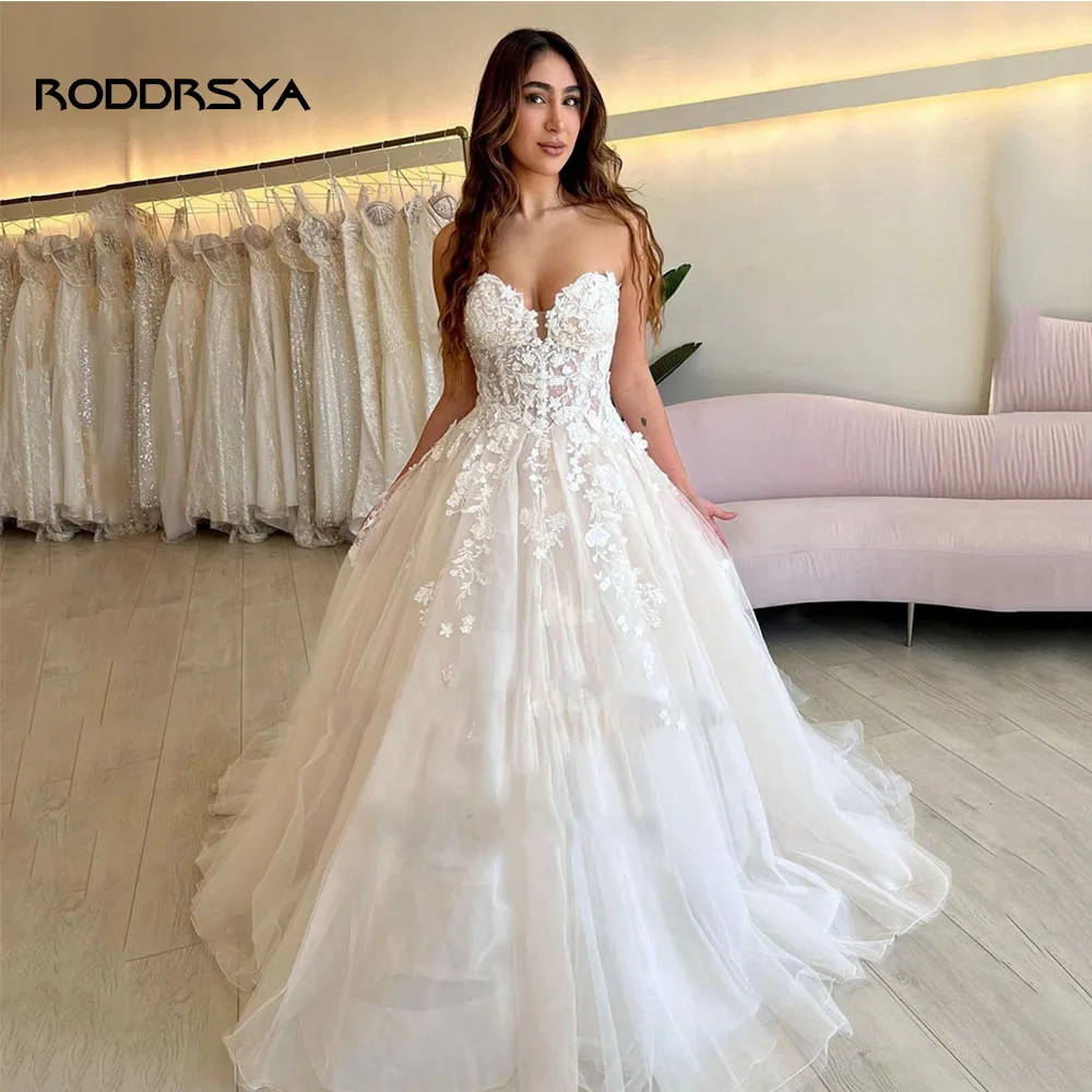 RODDRSYA-Princesa Vestidos De Casamento, Sweethearts, Sem Alças, Flores Apliques, Espartilho, Vestidos De Noiva, Sexy, Personalizado