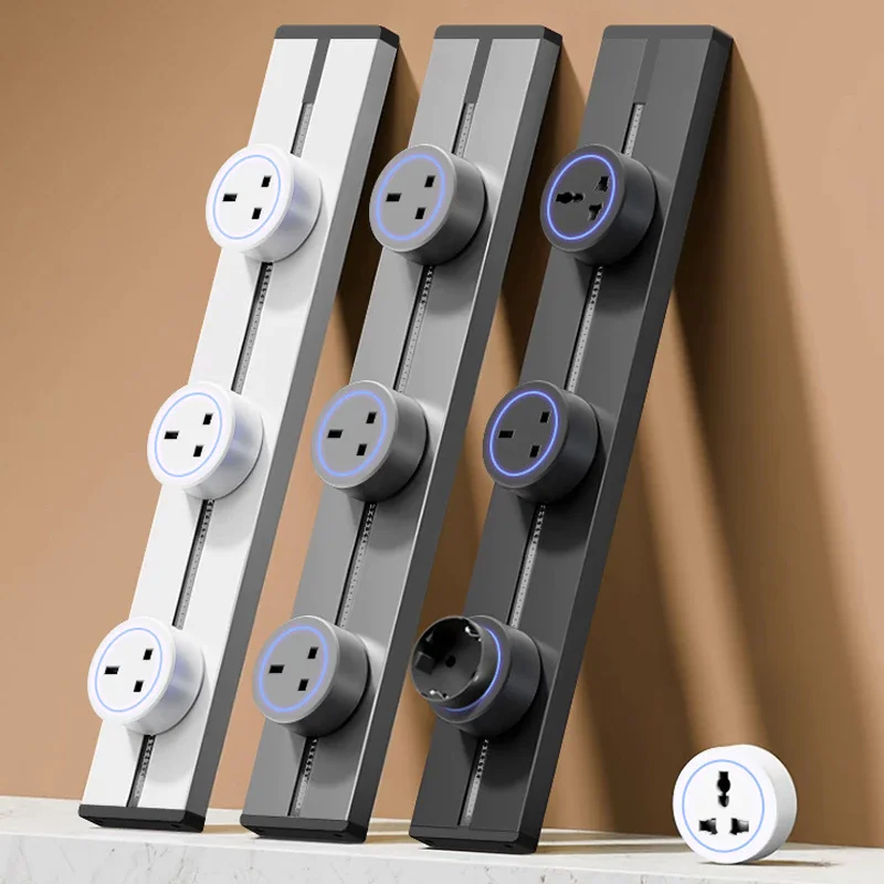 Electric Power Track Wall Mounted Wireless Slide Rail Socket Flexible Rotating Socket for Kitchen Tabletop Wall Outlet Extender