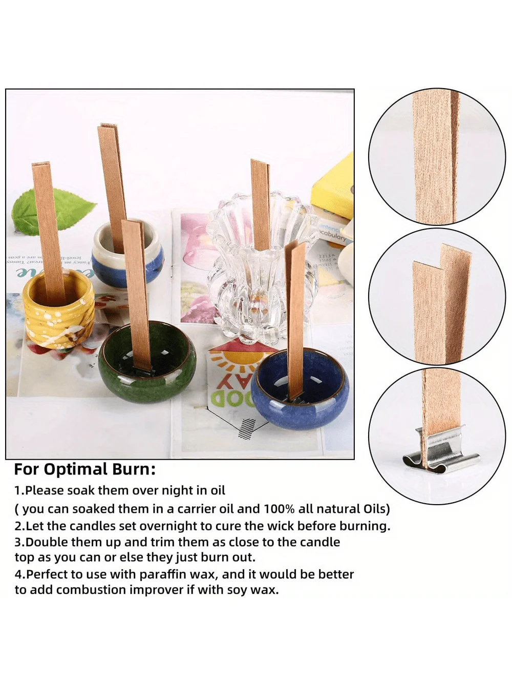 100/200 Wooden Candle Hearts - Candle Making Wick 5.1 X 0.5inch, Natural Smokeless, Wooden Candle Wick, Suitable for DIY Candle Making, Used with