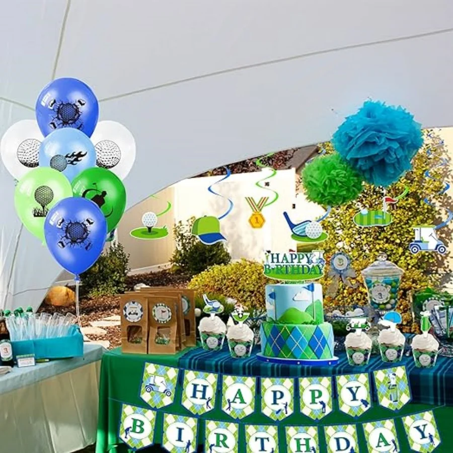 48 golf themed party balloons (including printed balloon decoration banner flag set) for sports themed party decoration