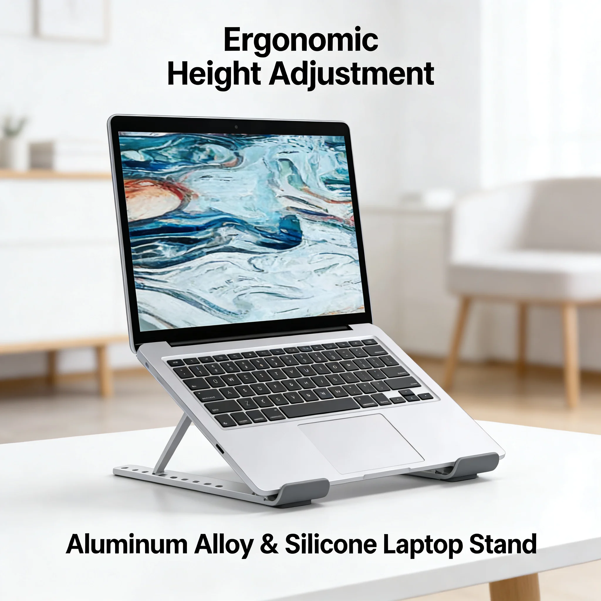 

Ergonomic Laptop Riser Adjustable Height Aluminum Foldable Ventilated for Home Office Desk