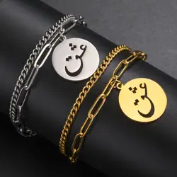 LIKGREAT Persian Iranian Farsi Eshgh Love Bracelets for Women Men Stainless Steel Round Medallion Couple Bracelet Jewelry Gifts
