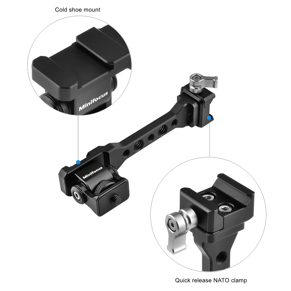 Minifocus Adjustable Camera Monitor Mount with Quick Release NATO Clamp, Cold Shoe Mount for DJI RS 2 RSC 2 RS 3 4 RS3 Pro/Mini