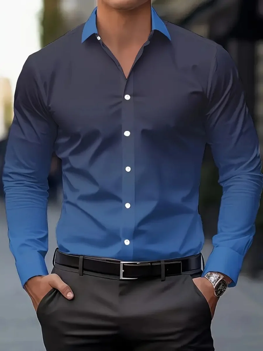 

New trendy men's loose digital-print long-sleeved shirt, suitable for business office attire. Comfortable fabric. Fast shipping.