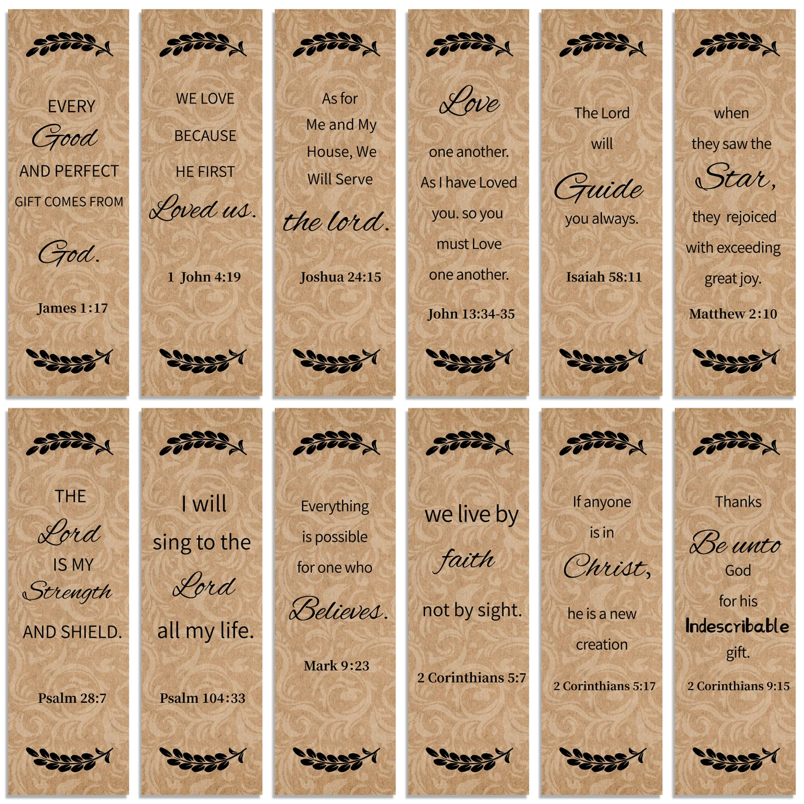 12 Pcs Vintage Scripture Bookmarks Set, Paper Bible Verse Book Marks with Inspirational Quotes, Classic Ornamental Design