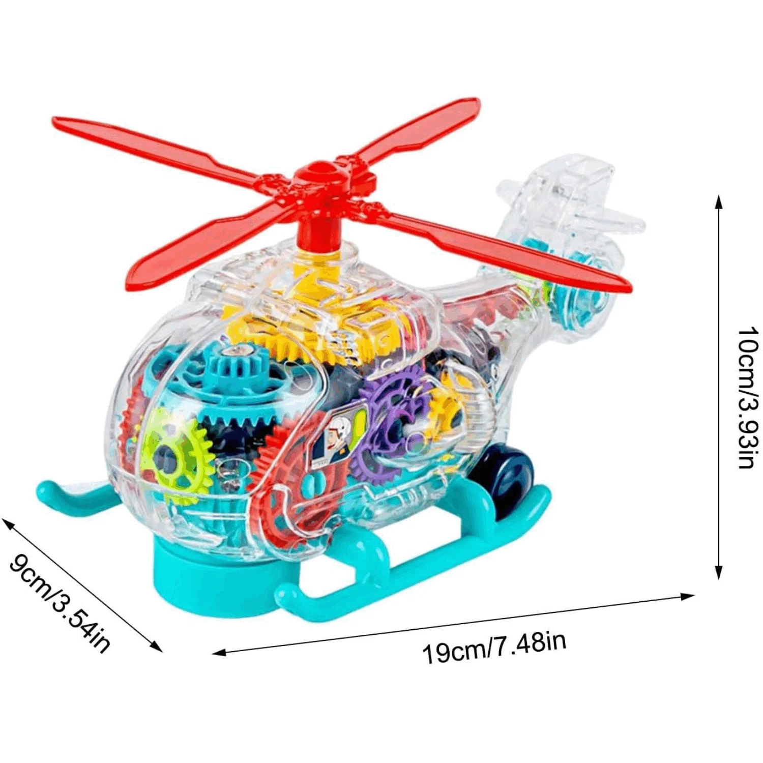 Transparent Electric Gear Helicopter Toy with Flashing Lights and Music, Electric Gear Locomotive Toy, Mechanical Learning Toy