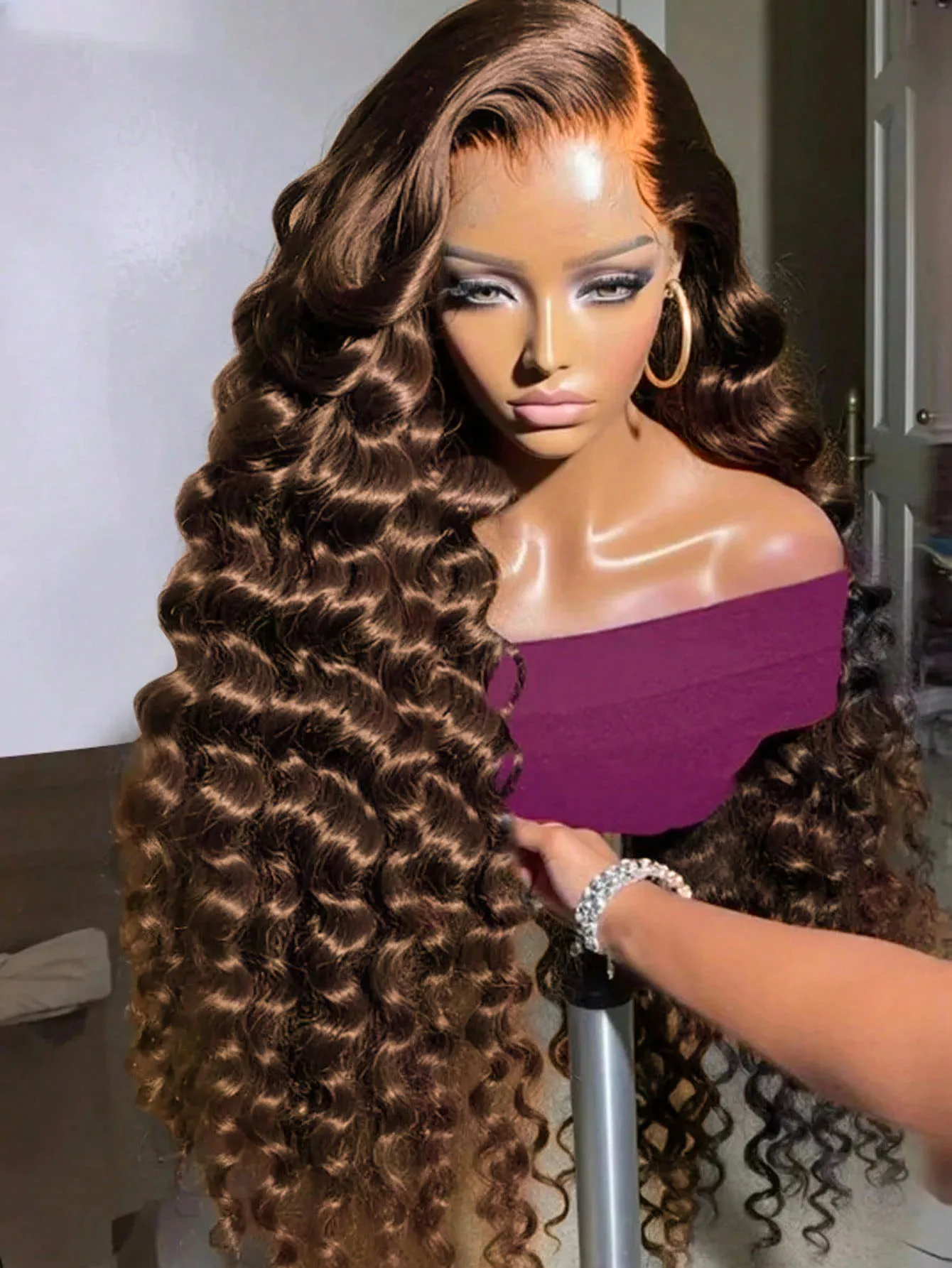 

30 Inch Chocolate Brown Lace Front Wigs Human Hair 13x4 HD Lace Frontal Brazilian Virgin Deep Curly Wigs Human Hair for Women