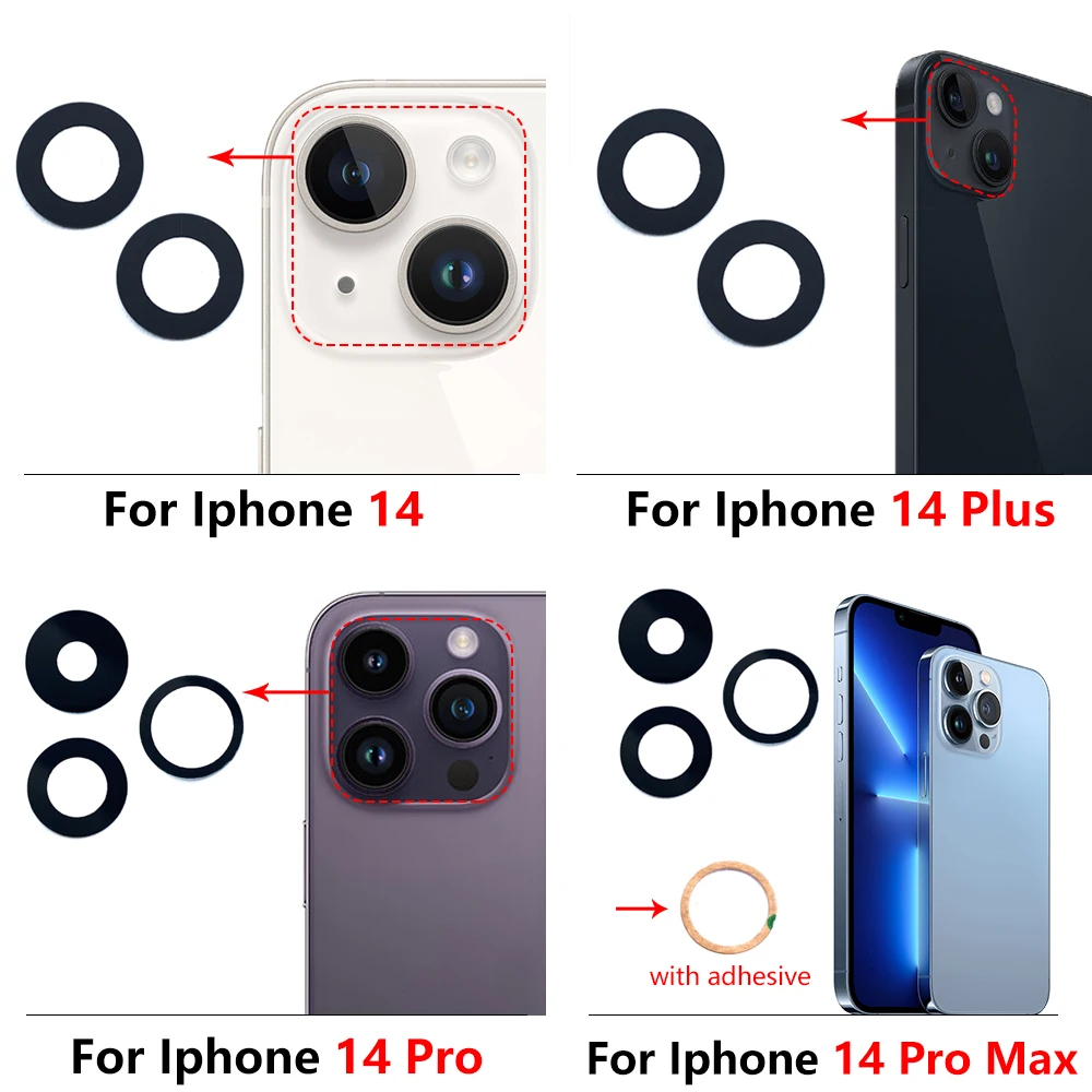 10Pcs/Lot,  For iPhone X XR XS 11 12 13 14 15 16 Pro Max Mini Plus Rear Back Camera Glass Lens With Ahesive