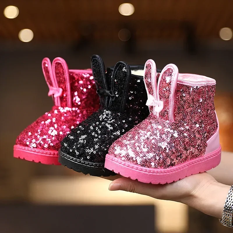 Bottes de neige en fourrure pour enfants, chaussures mignonnes pour bébés filles, optique, anti-preuve, chaud, rinçage, extérieur, enfants, hiver, mode, nouveau