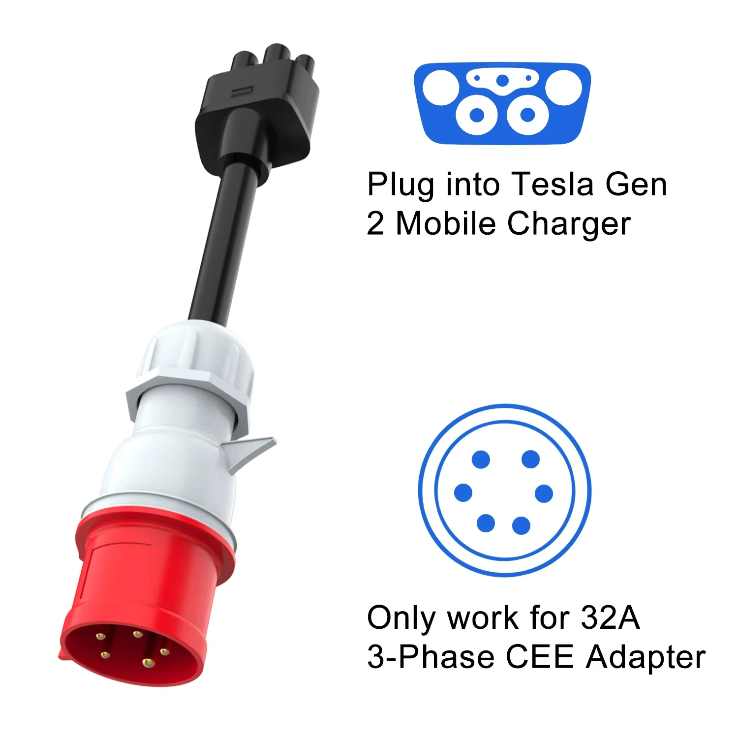 بيري CEE 5 دبوس لمحول تسلا Gen 2 EV شحن تمديد كابل محول المحمول الأحمر تعزيز الشحن #2