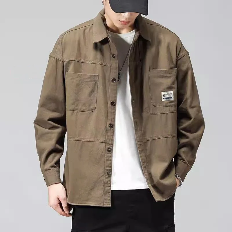قميص غير رسمي بأكمام طويلة للرجال من Xiao ، قميص فضفاض رقيق ، جاكيت فوق بوفيه ، بضائع عتيقة ، مقاس كبير ، الربيع والخريف