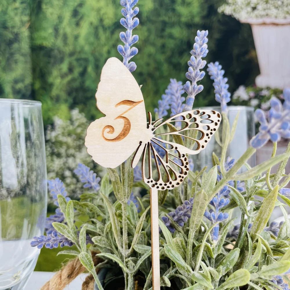 Butterfly Table Number Wooden Wedding Table Flower Seat Card Decorative Digital Topper Wedding Party Direction Signs Multi-Use