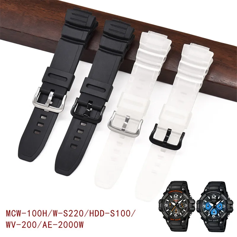 Resin Strap For Casio MCW-100H/110H/W-S220/HDD-S100 WV-200/AE-2000/2100 16mm Sports Waterproof Watch Accessories