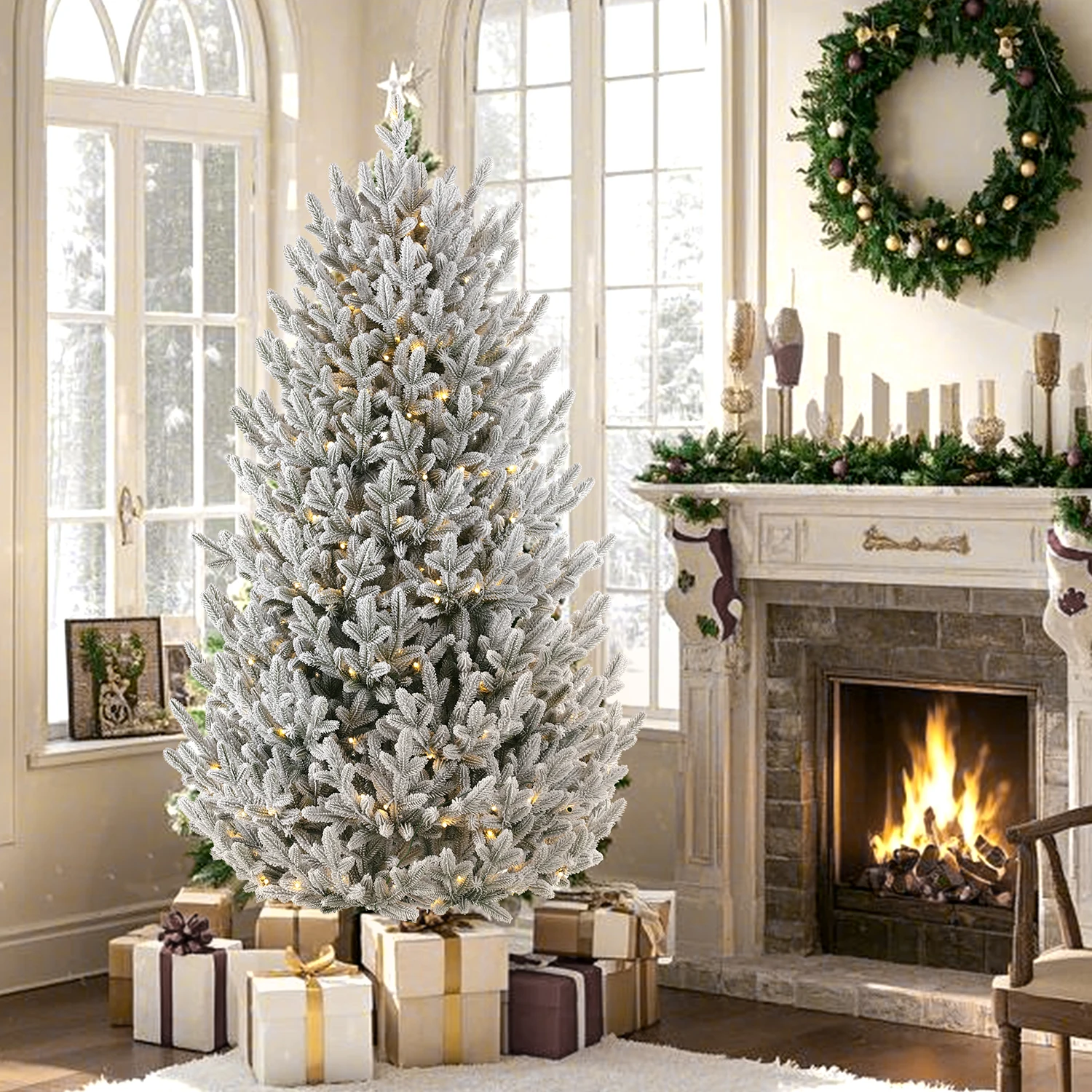 180 cm PE Mini weiße Schnee künstliche Weihnachtsbäume mit drehbarer Basis, 5992 Spitzen, 220 LED-Leuchten, Weihnachtsbaum-Party-Dekoration – Detail 11