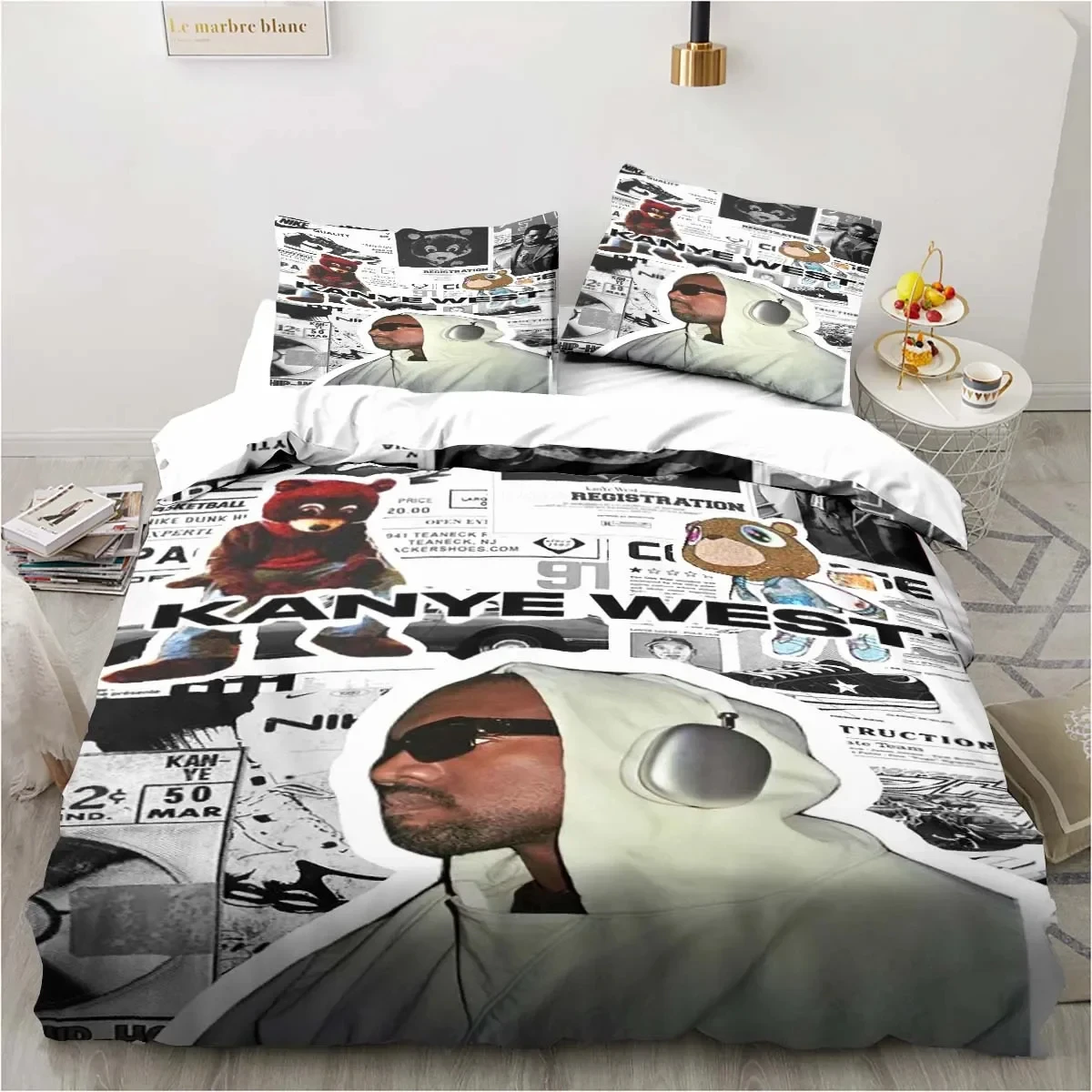 

Rapper Kanye West Bedding Set Duvet Cover Bed Set Quilt Cover Pillowcase Comforter king Queen Size Boys Adult Bedding Set