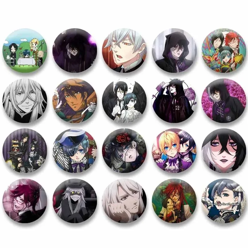 Broche de dessin animé de majordome noir, pour sacs à dos, porte-documents, figurine d'anime mignonne Ciel Grell, Badge Violet, vêtements, accessoires de chapeau, cadeaux