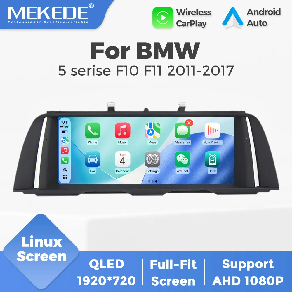 Autoradio Linux Mekede 10,25 pouces pour BMW Série 5 F10 F11 520i 525i 2011 - 2017 avec Carplay sans fil et Android AUTO, lecteur multimédia