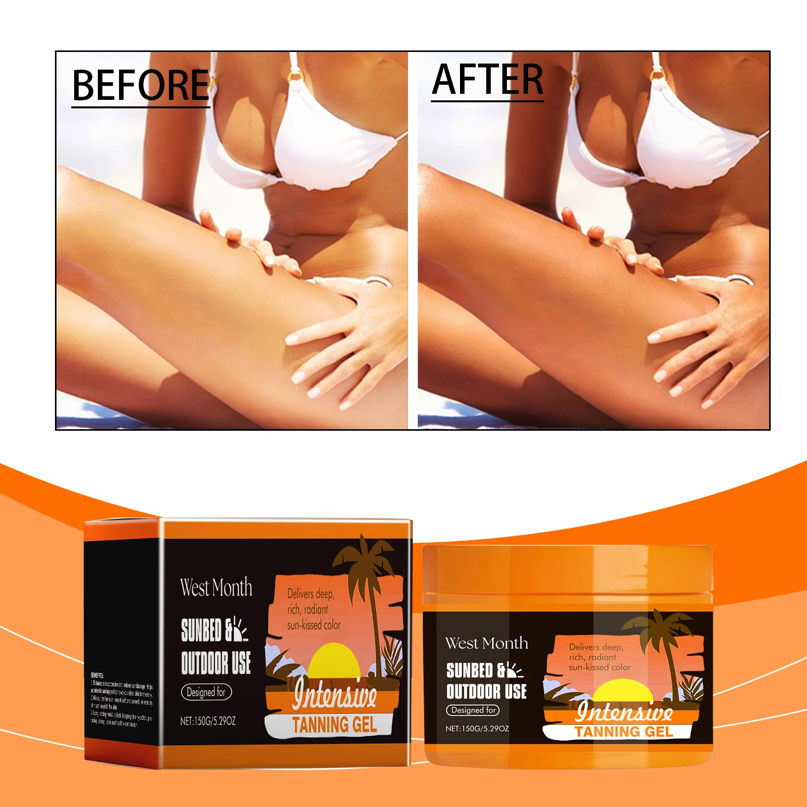 

Westmonth Carrot Tanning Gel Deep Hydration Tan Activation Skin Smoothing Soft Glow Streak Free Summer Moisture Lock Water 150g