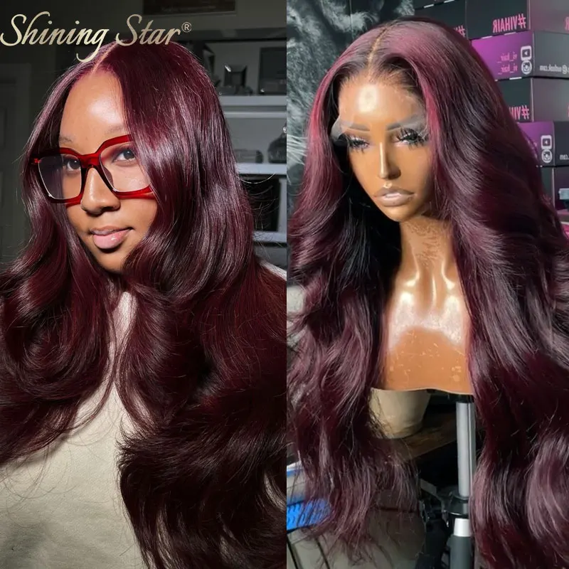 

99J Dark Burgundy 13X6 Lace Frontal Wigs Body Wave 30 32 Inch 13X4 Lace Front Wig Human Hair Red Wine Hd Curly Wave 180 Density