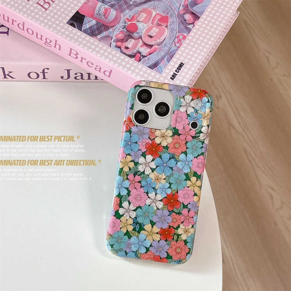 

INS Korean style full screen green leaf color flower IMD suitable for iPhone 17 Pro Max, 13, 14, 15, 16 Pro anti fall all inclus