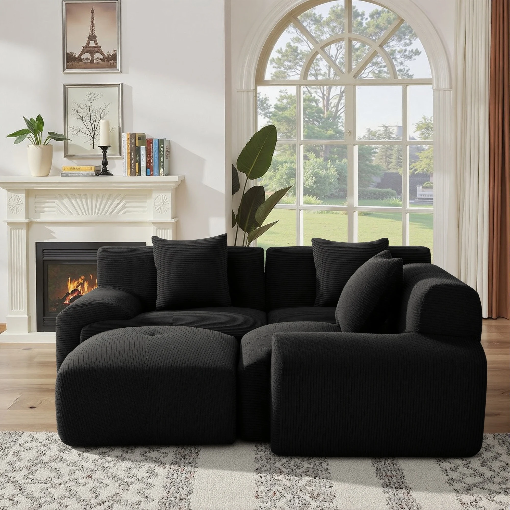 108''Modular Sectional Sofa L‑Shape Chaise Lounge, Free Combination Corduroy Couch with Pocket Spring High‑Density Foam for Living Room