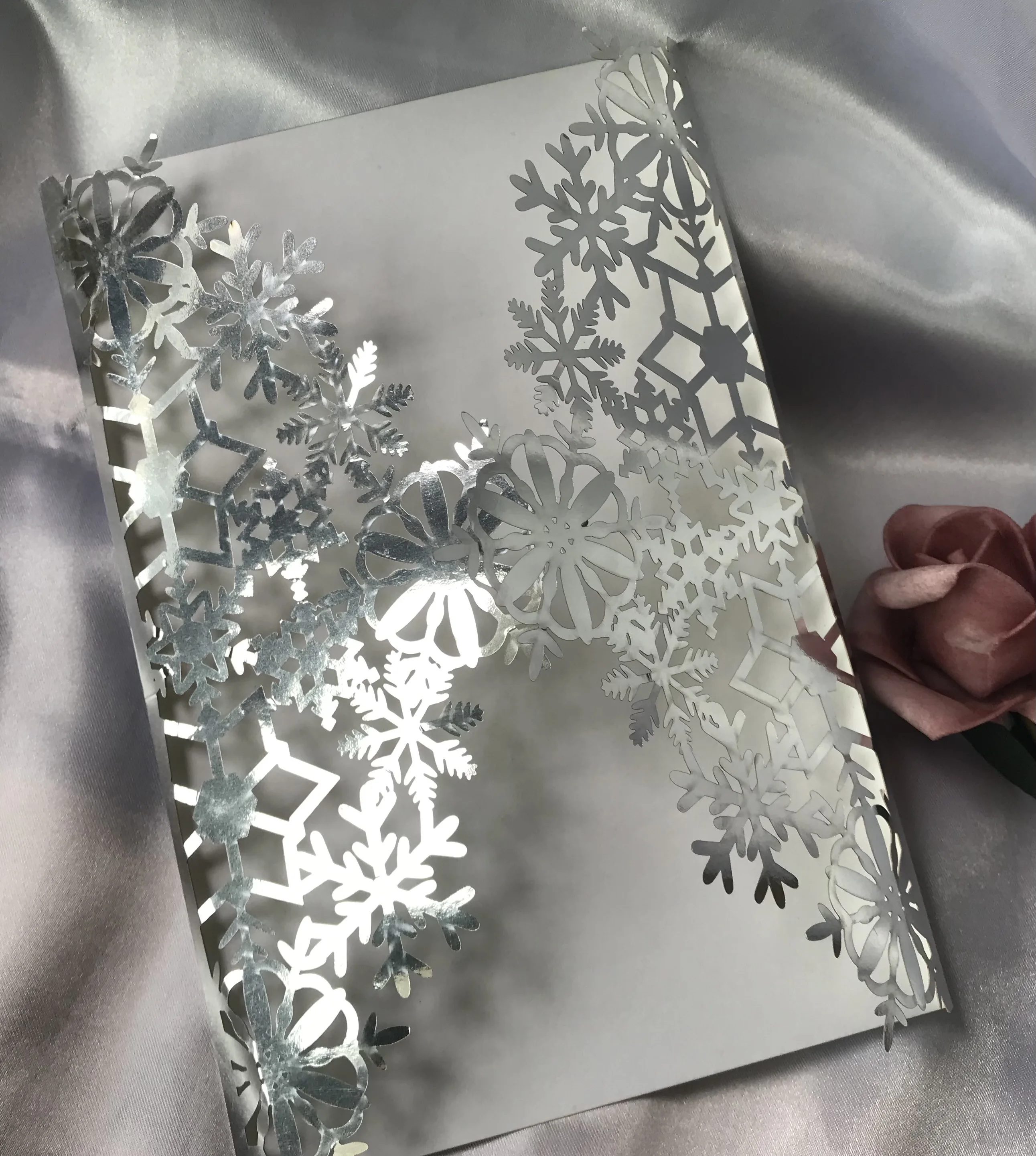 

10pcs Laser Cut Wedding Invitation Card, Snowflake Laser Cut Invitaiton Cards,Metallic Paper, Winter, Party Decoration