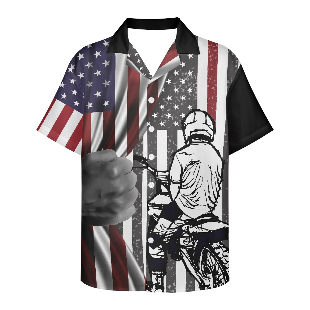 Summer 2022 Men Shirts American Statue of Liberty Print Plus Size Men's Clothing New Design  Short-Sleeved V Neck Men's Shirts