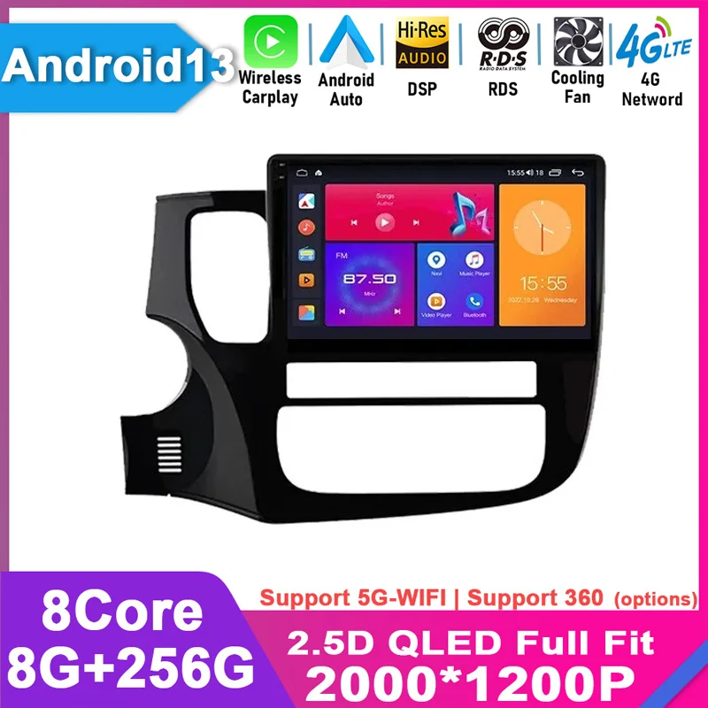 

For Mitsubishi Outlander 3 GF0W GG0W 2012 - 2018 Android 13 GPS Navigator Radio 4G Carplay Car Multimedia 2din 2 din QLED Screen