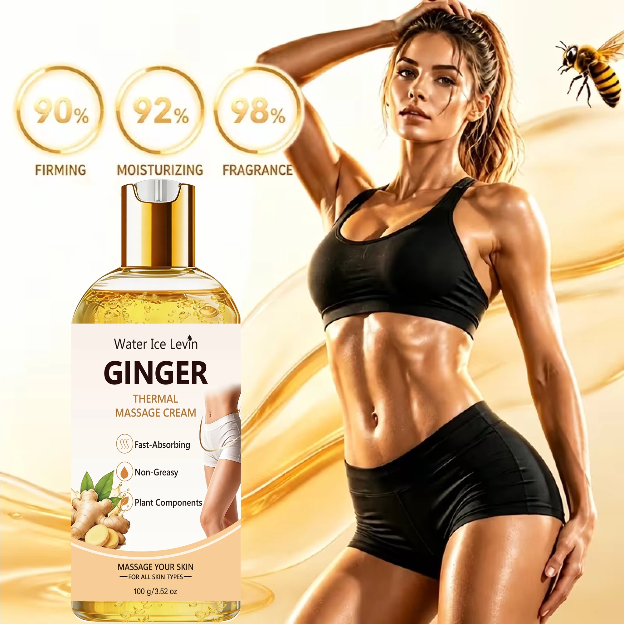 Water Ice Levin Ginger Massage Cream Plant‑based Gentle Body Massage Skin Care Cream for All Skin Types 100g