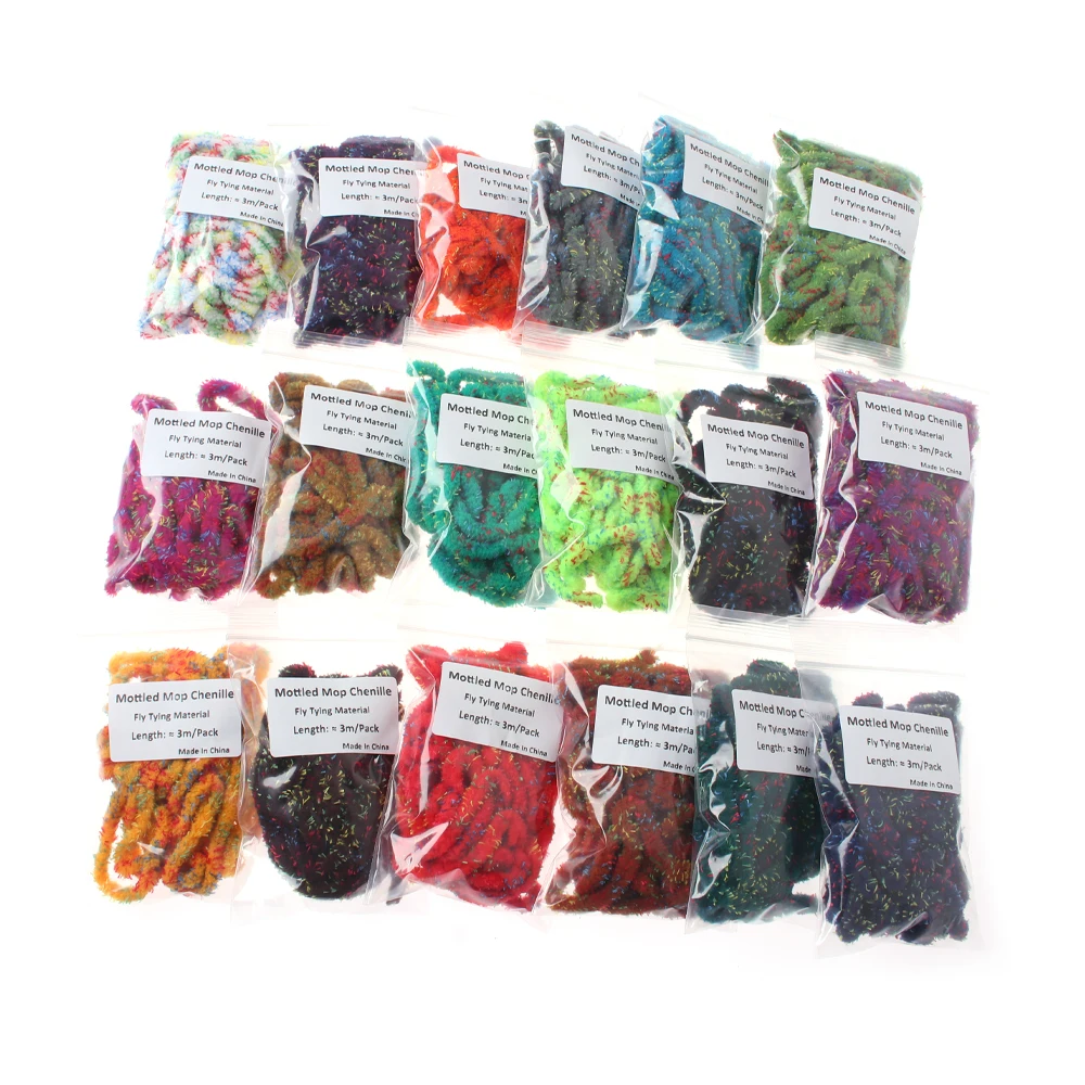 ICERIO 3M/Pack Mottled Chenille Fly Tying Material for Mop Nymph Caddis Streamers Fish Trout  Slamon Steelhead Fly Fishing flies