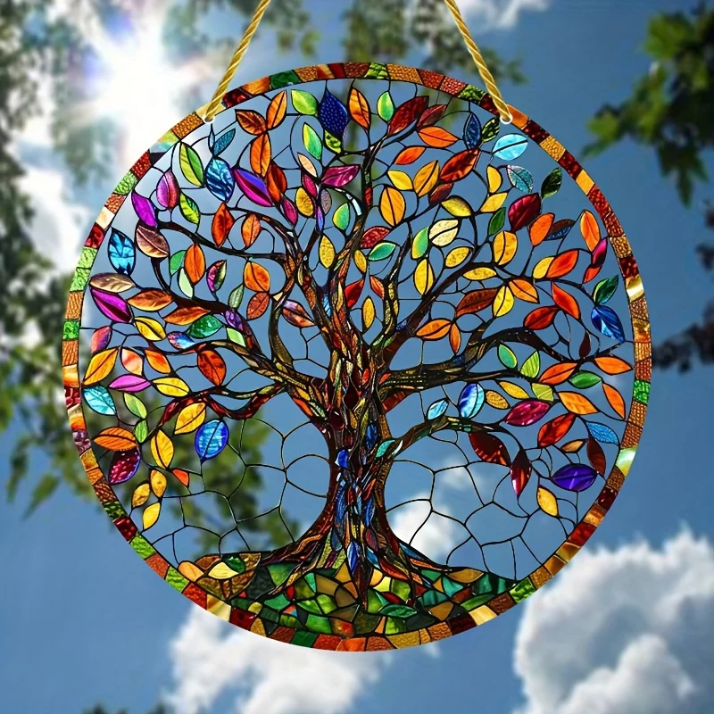 Tree of Life Suncatcher Colorful Window Wall Home Decorate Yard Acrylic Signs Indoor Outdoor Window Acrylic Welcome Pendant