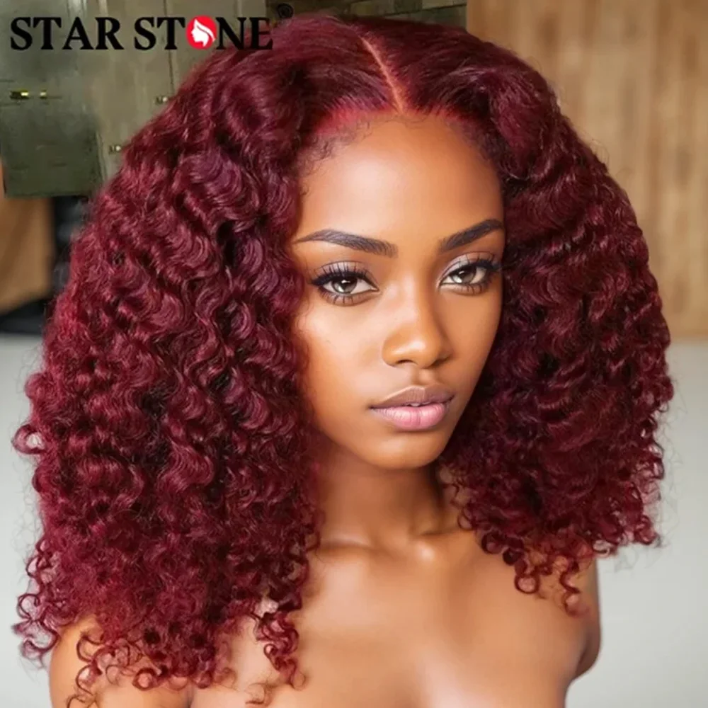 

Deep Wave Short Bob Wigs Human Hair 100% 99J Burgundy Colored Brazilian Hair T-part Lace Curly Wigs 13x4 Frontal Wigs for Women