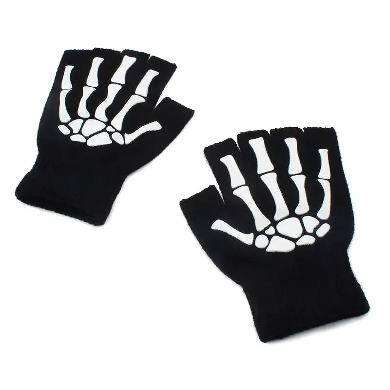 AliExpress Warm Knitted Gloves Women Emo Half Finger Glove Skull Cycling Gloves Grunge Accessories Gothic