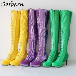 Sorbern Custom Colorful Kinky Boots Over The Knee Boots Lace Up Thigh High Platform Shoe Size Us5-17 Round Toe Shoes