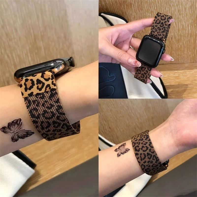 

Milanese Strap for Apple Watch Band Ultra2 49mm 10 9 8 7 45mm 41mm Metal Magnetic Bracelet iWatch 6 5 4 SE2 40mm 42mm leopard