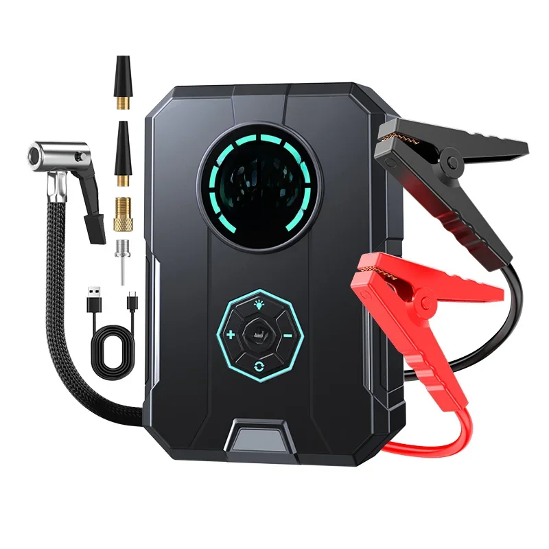 6 In 1 Car Jump Starter Emergency Air Pump Portable Air Compressor Multi-function Tire Inflator Auto Portable Battery Starter