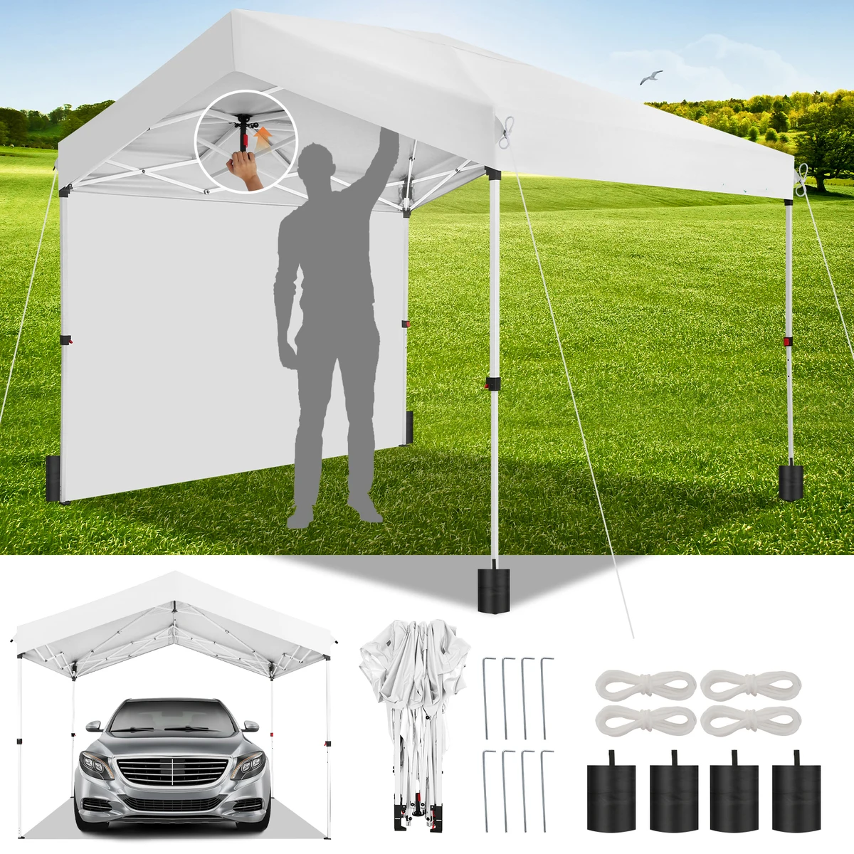 3x3M جناح قفل مركزي بزر واحد، خيمة حفلة مع لوحة جانبية واحدة، 3 ارتفاع قابل للتعديل، مرآب خارجي فوري للدراجات النارية #2