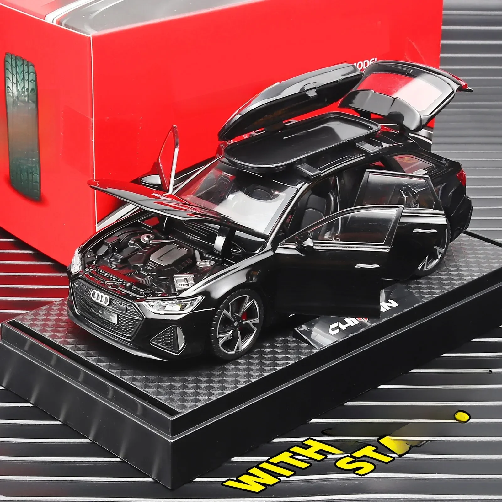 Carro modelo RS6 1:32, edição preta: personalizado para crianças Simulação realista, metal fundido,