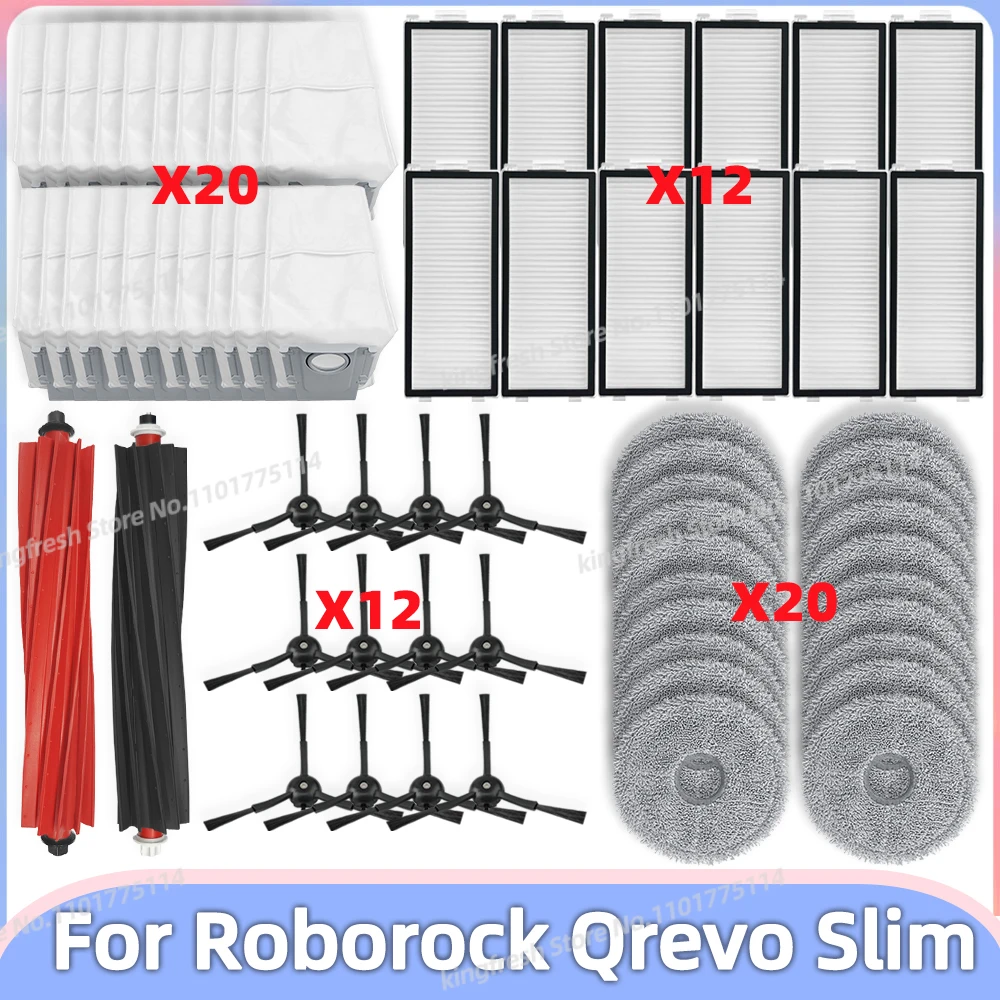 Roborock-Peças De Reposição De Vácuo, Qrevo Slim, Rolo Principal, Escova Lateral, Filtro Hepa, Mop Pano, Acessórios Saco De Pó, Fit