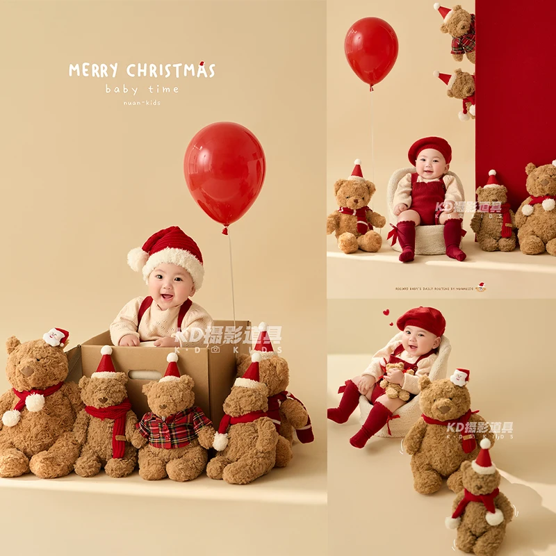 Baby Christmas Clothing For Photo Knitted Hat Jumpsuit Socks Suit Santa Bear Toys Infant Shoot Props 100 Days Baby Accessories