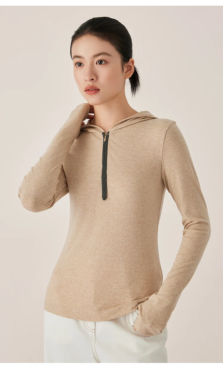 KX9523407 Eleganter Damen-Strick-Hoodie aus Wollmischung mit Langen Ärmeln und Spandex – Detail 4