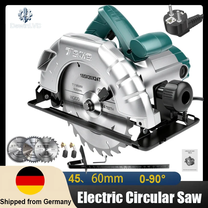Sega circolare elettrica da 1200 W 60 mm per legno e laminato, resistente, spedisce dalla Germania Sega circolare portatile da 220 V Motore potente