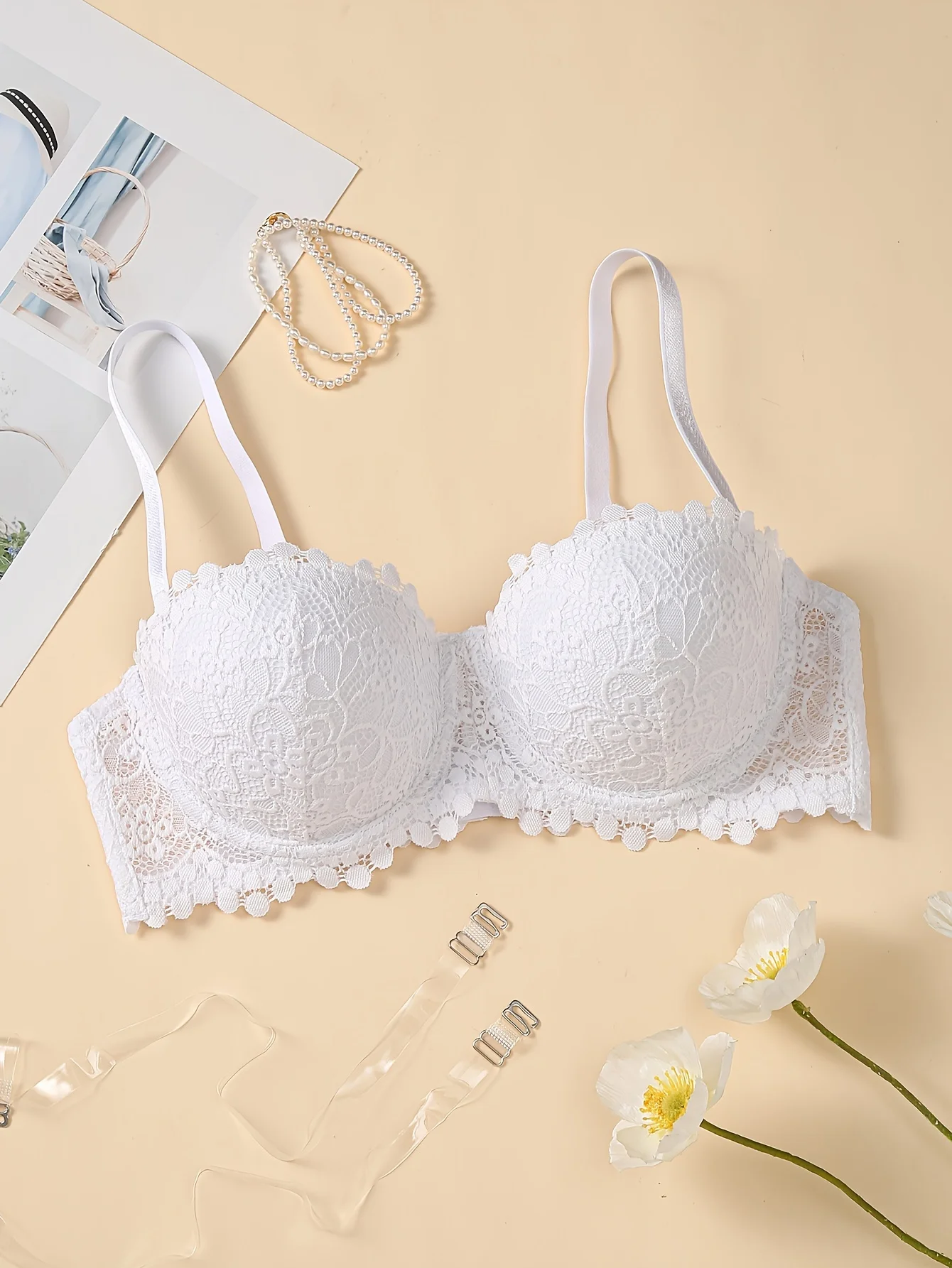 Women's Sexy Lace Bra Half Cup Thin Cup With Steel Ring Support Bra Comfortable Push Up Padded Off Shoulder Beautiful Back Bra