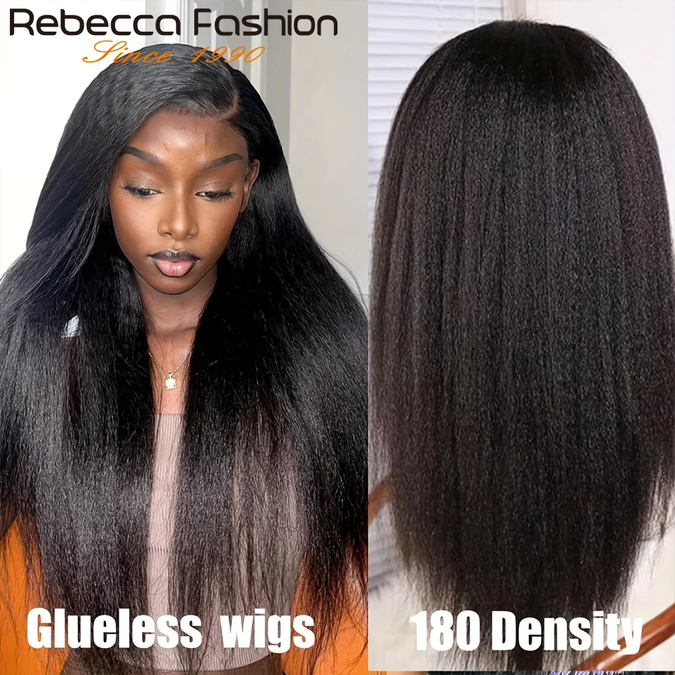 

26" 180D Glueless Kinky Straight Lace Front Wigs Middle Part 13X6X1 Remy Human Hair Wigs Brazilian Kinky Straight Human Hair Wig