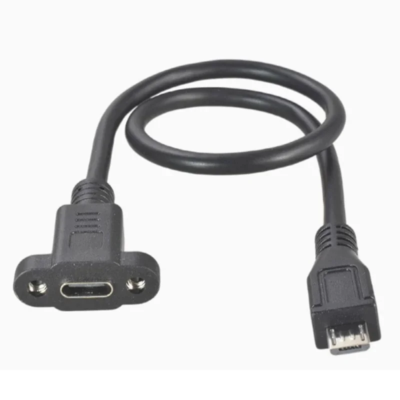 Mini mâle micro d'USB C de Pin du lancement 17.5mm 5 à TYPE-C le câble femelle de charge de DiviPower de données d'extension avec le bâti de panneau de serrure de vis