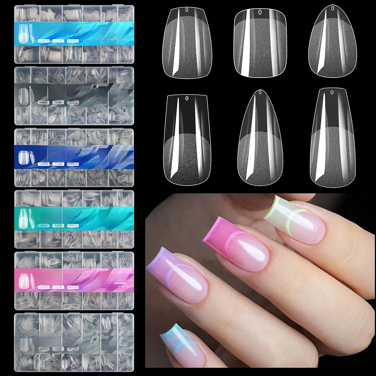 600 pièces couverture complète presse sur les pointes des ongles Stiletto amande carré cercueil français faux faux tremper Gel ongles Extension conseils Capsule