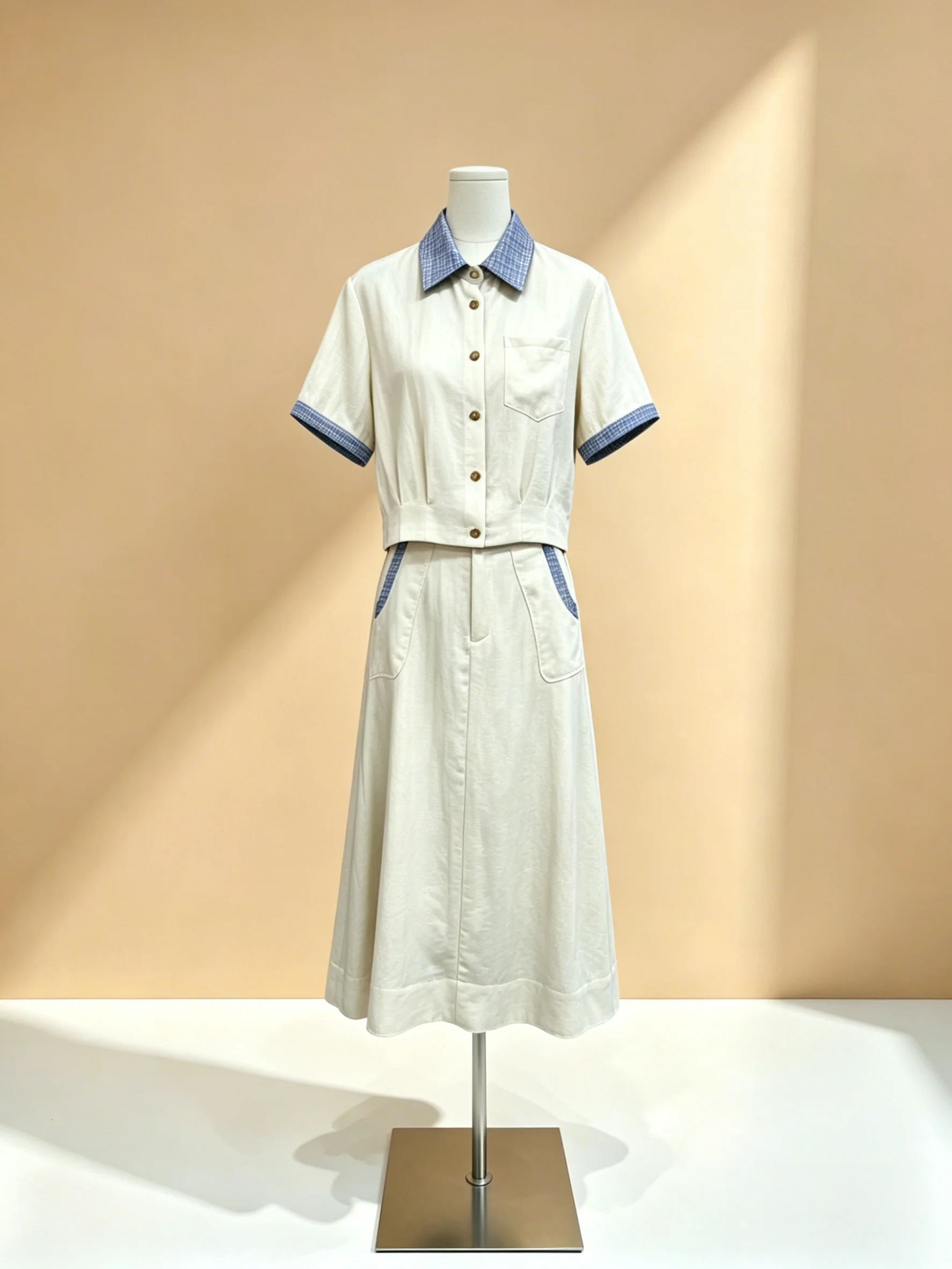 

26 New Blue Plaid Lapel Button Design Simple Skirt Suit