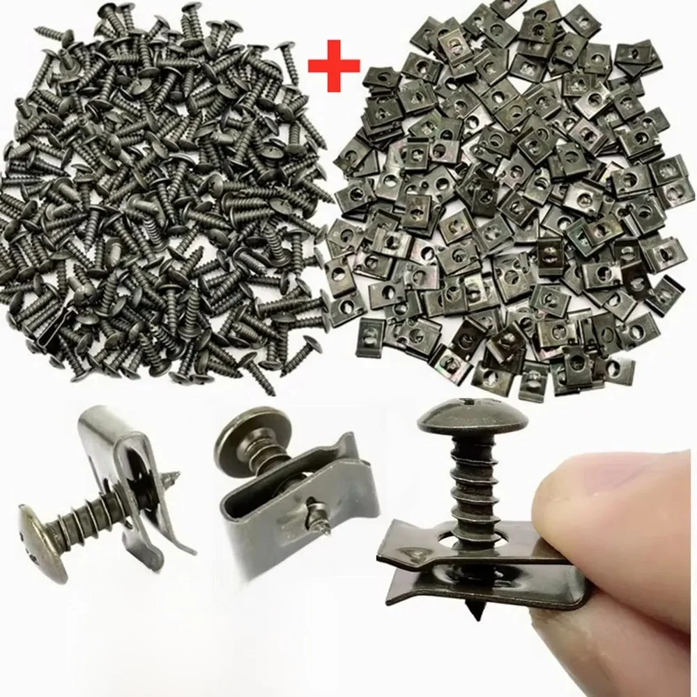 Clip de fixation à vis métallique mixte pour voiture, 100 à 10 pièces, Clip de Type U avec vis, Clip de Protection antirouille, boucle à vis, feuille de fer