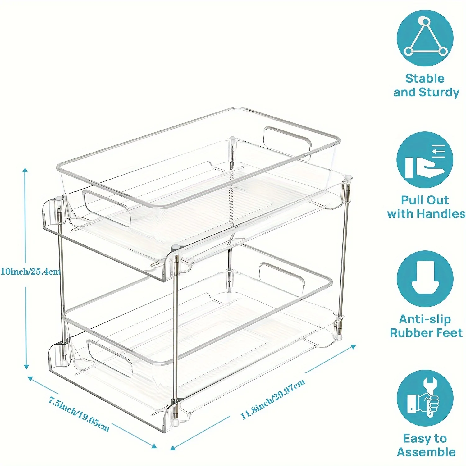 2 Tier Under Sink Organizer Sliding Cabinet Basket Organizer Drawer Under Sink Storage Rack Acrylic Bathroom Kitchen Organizer