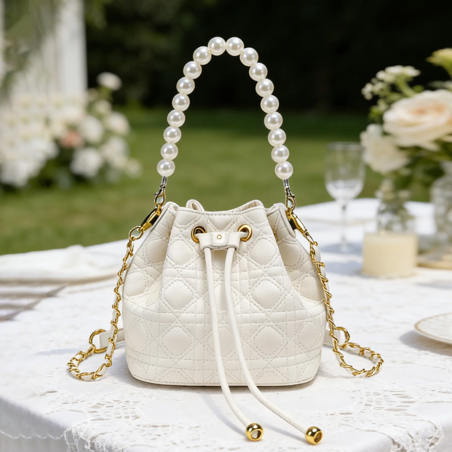 Women Pearl Bag Small Mini Tote Bucket Bag Woven Crossbody Hand Bags for Women Coin Purse Wallet Handbag Ladies Shoulder Bags